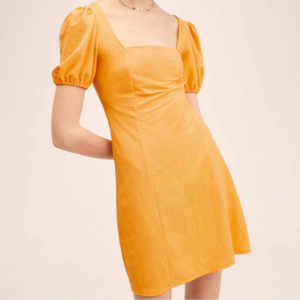 MANGO- Flowing dress with balloon sleeves - Picture 4 of 7